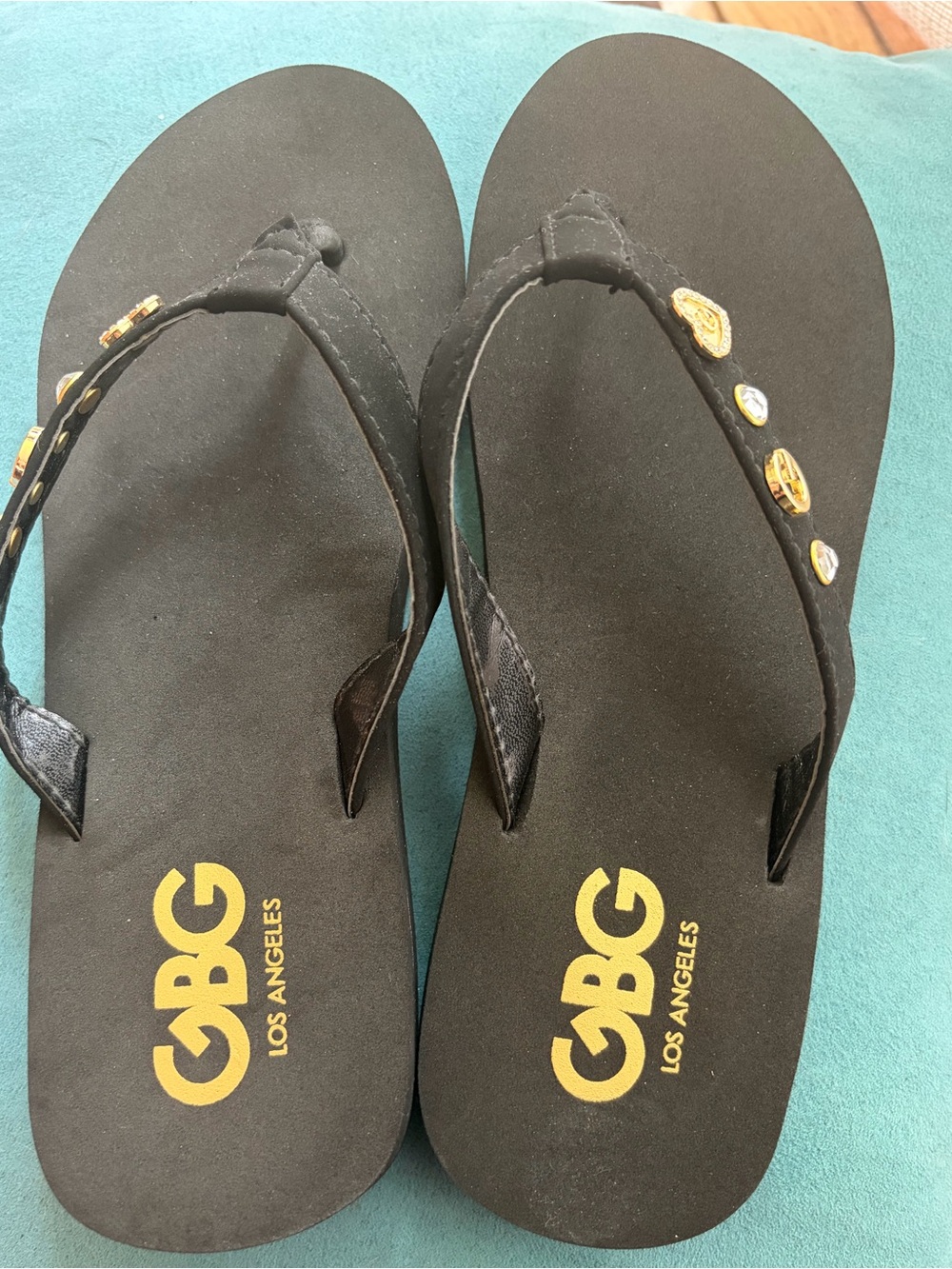 GBG Los Angeles Black Embellished Women's Flip Flop Sandals